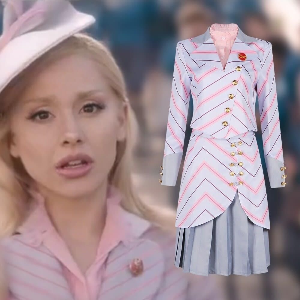 Wicked Galinda Shiz University Costume Pinstripe Suit Set Pink Gray Women Medium